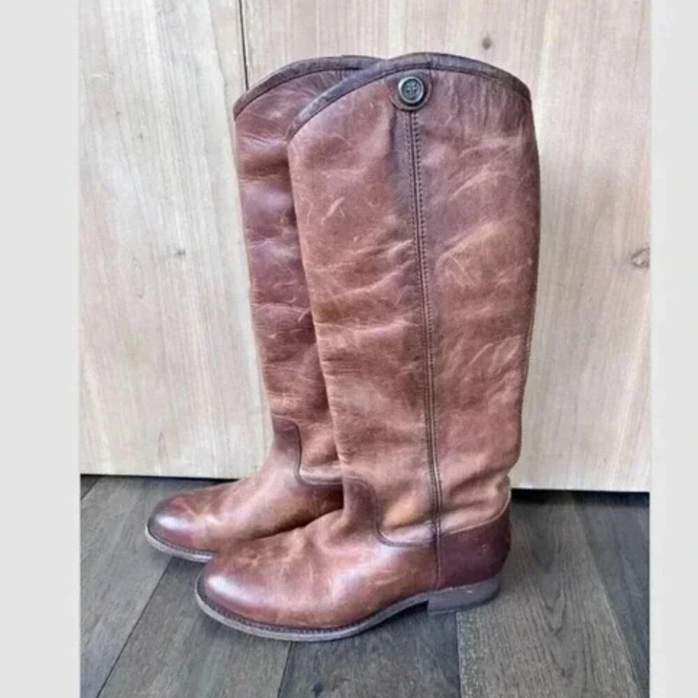 Frye Melissa Button Tall Riding Boots Size 6 Cognac Brown Leather Equestrian - Picture 4 of 7